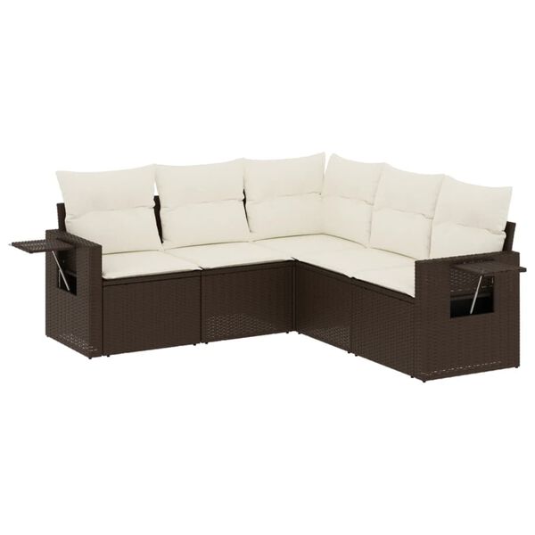 vidaXL Salon de jardin avec coussins 5 pcs marron r&eacute;sine tress&eacute;e