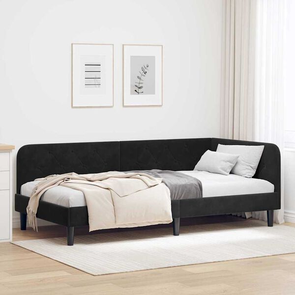 vidaXL Cadre de lit d'angle avec t&ecirc;te de lit Noir 100 x 200 cm Velours