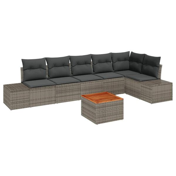 vidaXL Ensemble de canap&eacute; de jardin avec coussin 7 pcs Gris Poly rotin