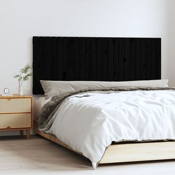 vidaXL T&ecirc;te de lit murale Noir 147x3x60 cm Bois massif de pin