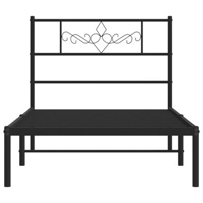 vidaXL Cadre de lit métal avec tête de lit noir 75x190 cm