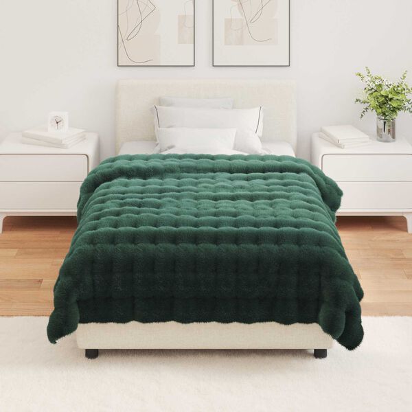 vidaXL Couverture en Fourrure de Lapin Synth&eacute;tique Olite Vert fonc&eacute;