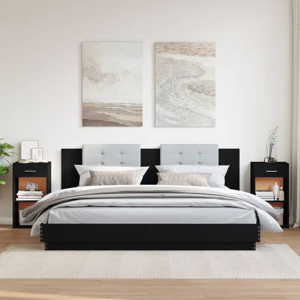 vidaXL Tables de chevet 2 pcs noir 35x34x65 cm bois d&rsquo;ing&eacute;nierie