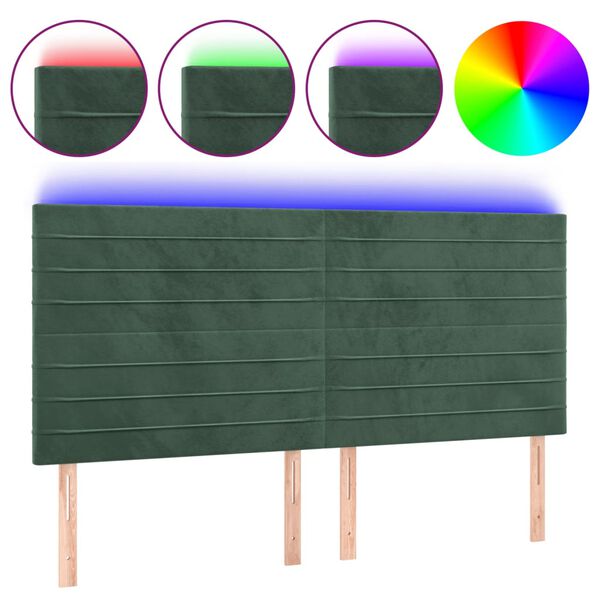 vidaXL T&ecirc;te de lit &agrave; LED Vert fonc&eacute; 180x5x118/128 cm Velours