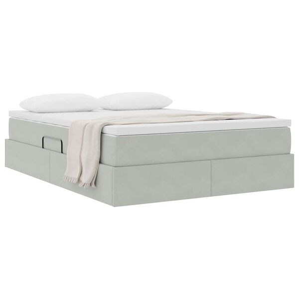vidaXL Lit avec rangement et matelas Gris clair 140 x 190 cm Velours