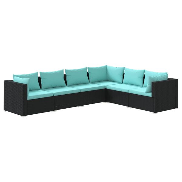 vidaXL Salon de jardin 6 pcs avec coussins R&eacute;sine tress&eacute;e Noir