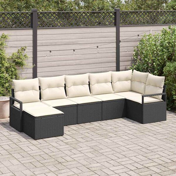 vidaXL Ensemble de Canap&eacute;s avec coussin 7 pcs Noir polyrotin