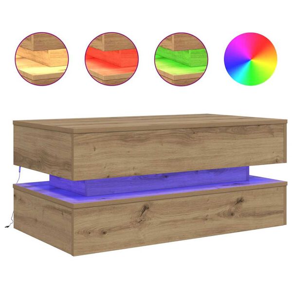 vidaXL Table basse avec lumi&egrave;res LED ch&ecirc;ne artisanal 90x50x40 cm