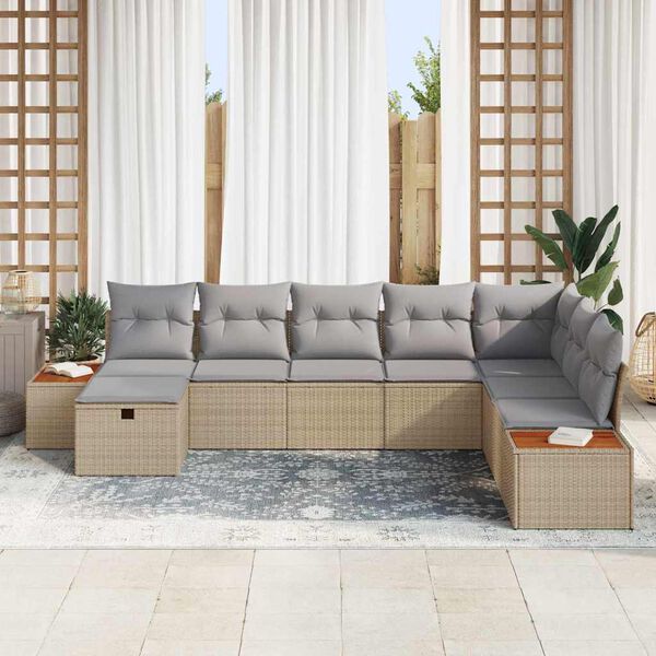 vidaXL Ensemble de canap&eacute; de jardin avec coussin Beige polyrotin