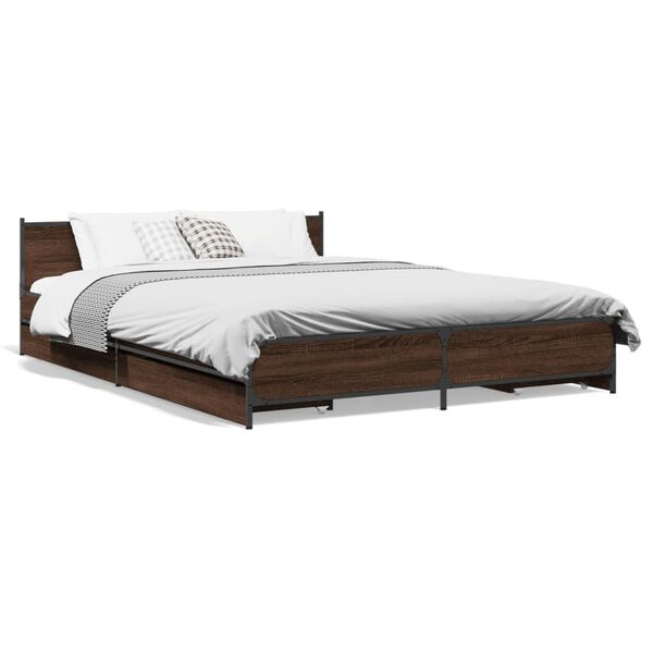 vidaXL Cadre de lit avec tiroirs sans matelas ch&ecirc;ne marron 120x200 cm