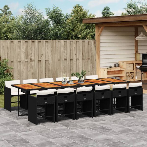 vidaXL Ensemble &agrave; manger de jardin 13 pcs coussins noir r&eacute;sine tress&eacute;e
