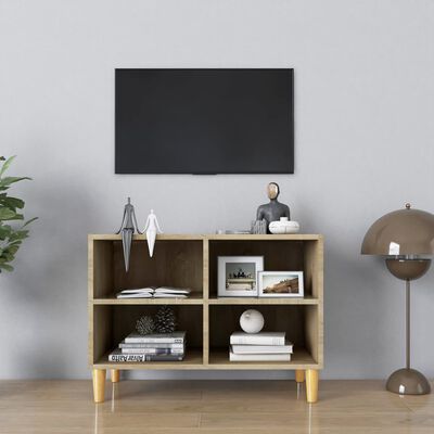 vidaXL Meuble TV avec pieds en bois massif Chêne sonoma 69,5x30x50 cm