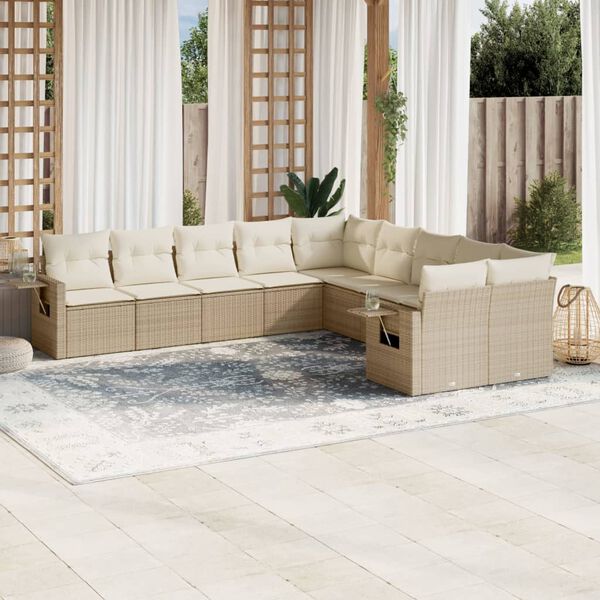 vidaXL Salon de jardin avec coussins 10 pcs beige r&eacute;sine tress&eacute;e