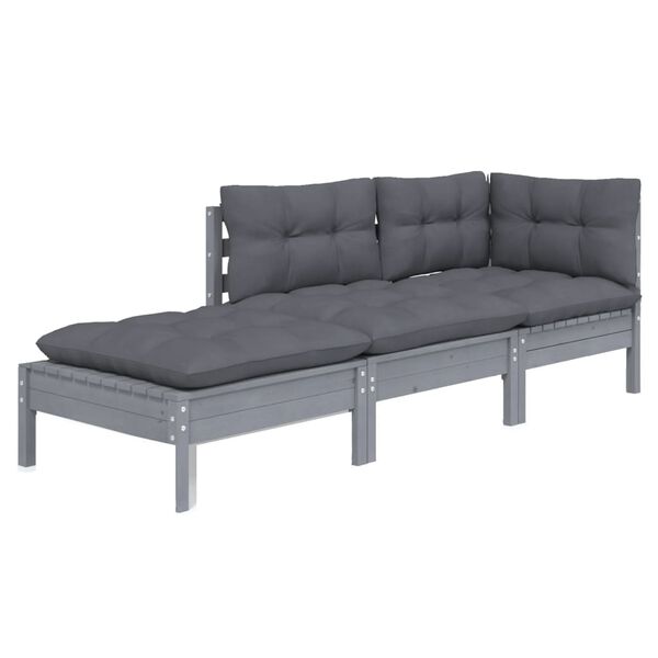 vidaXL Salon de jardin 3 pcs avec coussins Bois de pin massif