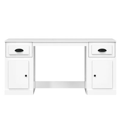 vidaXL Bureau avec armoire blanc brillant bois d'ingénierie