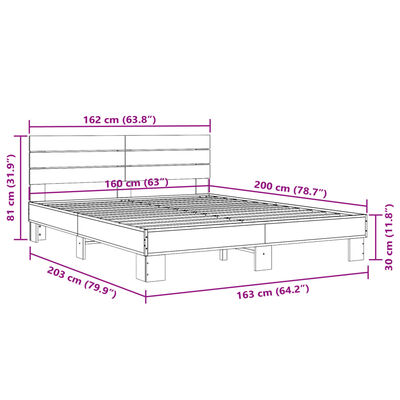 vidaXL Cadre de lit noir 160x200 cm bois d'ingénierie et métal