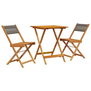 vidaXL Ensemble de bistro 3 pcs gris polypropyl&egrave;ne et bois massif