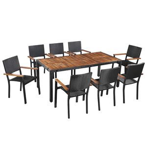 vidaXL Ensemble &agrave; manger d'ext&eacute;rieur 9 pcs r&eacute;sine tress&eacute;e et acacia