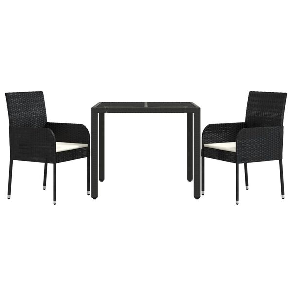 vidaXL Ensemble &agrave; manger de jardin avec coussins 3 pcs Noir