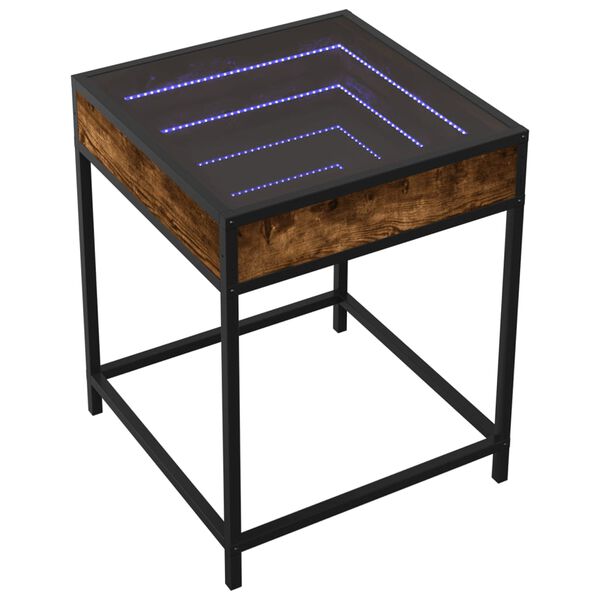 vidaXL Table de chevet avec LED infini ch&ecirc;ne fum&eacute; 40x40x51 cm