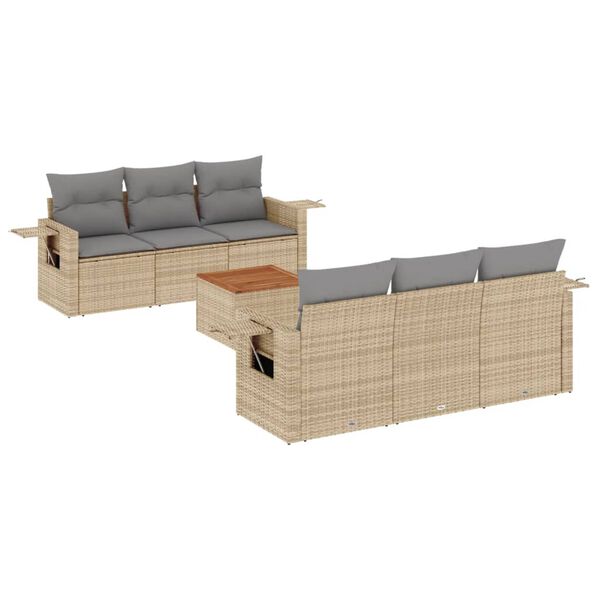 vidaXL Salon de jardin avec coussins 7 pcs beige r&eacute;sine tress&eacute;e
