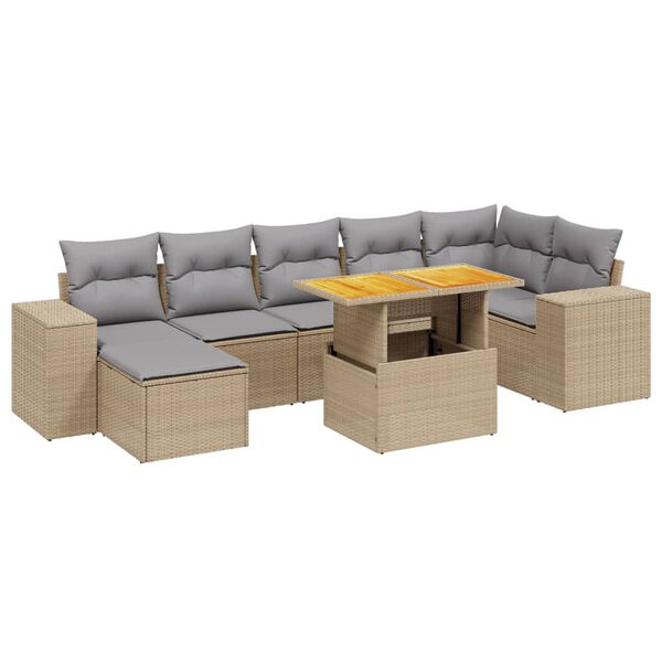 vidaXL Salon de jardin avec coussins 8 pcs beige r&eacute;sine tress&eacute;e
