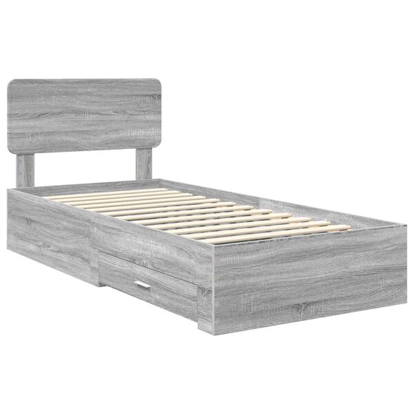vidaXL Cadre de lit Gris Sonoma 90 x 200 cm Bois d'ing&eacute;nierie