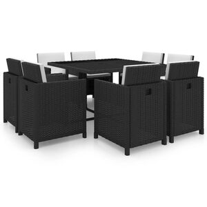 vidaXL Ensemble &agrave; manger d'ext&eacute;rieur 9pcs coussins R&eacute;sine tress&eacute;e Noir
