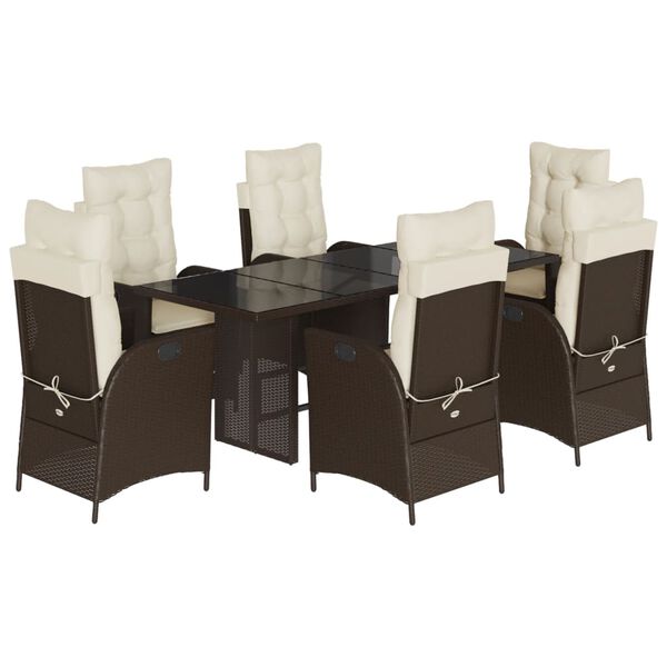 vidaXL Ensemble &agrave; manger de jardin et coussins 7 pcs marron rotin