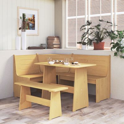 vidaXL Table à manger avec banc Marron miel Bois de pin solide