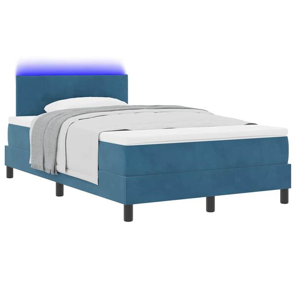 vidaXL Lit &agrave; ressort LED avec matelas Bleu 120 x 190 cm Velours