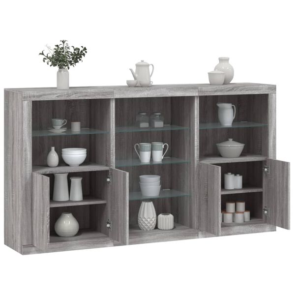 vidaXL Buffet avec lumi&egrave;res LED sonoma gris 181,5x37x100 cm