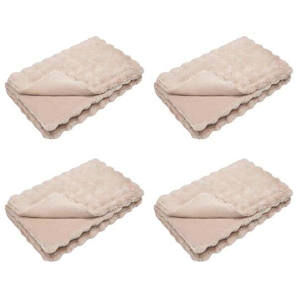 vidaXL Couverture en Fourrure de Lapin Synth&eacute;tique 4 pcs Beige