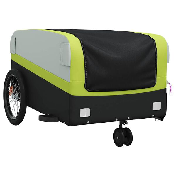 vidaXL Remorque de v&eacute;lo noir et vert 45 kg fer