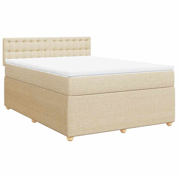 vidaXL Sommier &agrave; lattes de lit avec matelas Cr&egrave;me 140x200 cm Tissu