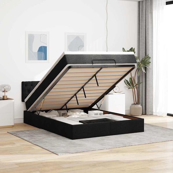 vidaXL Lit ottoman avec matelas noir 140x200 cm tissu