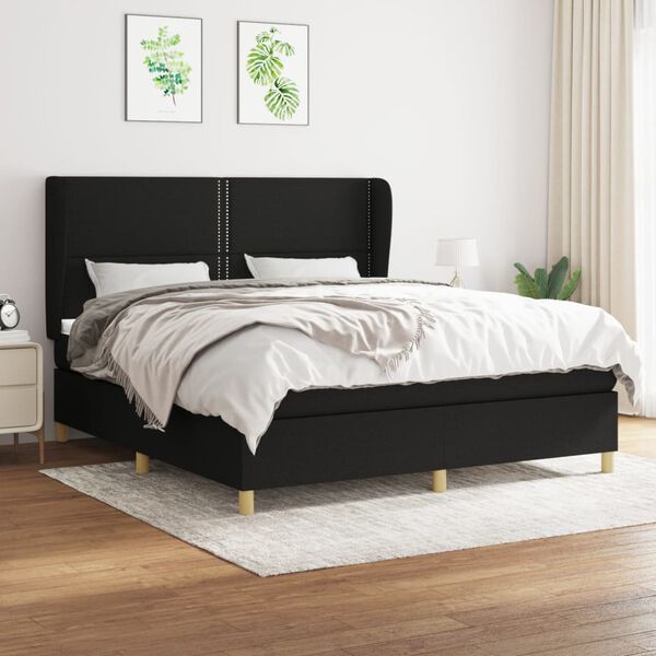 vidaXL Sommier &agrave; lattes de lit avec matelas Noir 160x200 cm Tissu