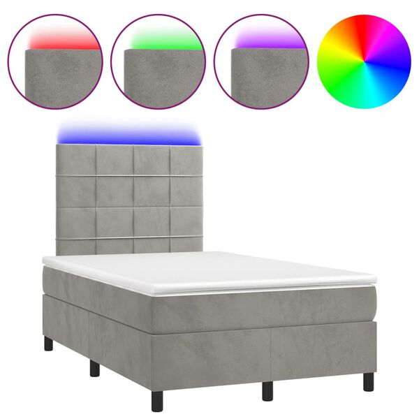vidaXL Sommier &agrave; lattes de lit avec matelas LED gris clair 120x190 cm
