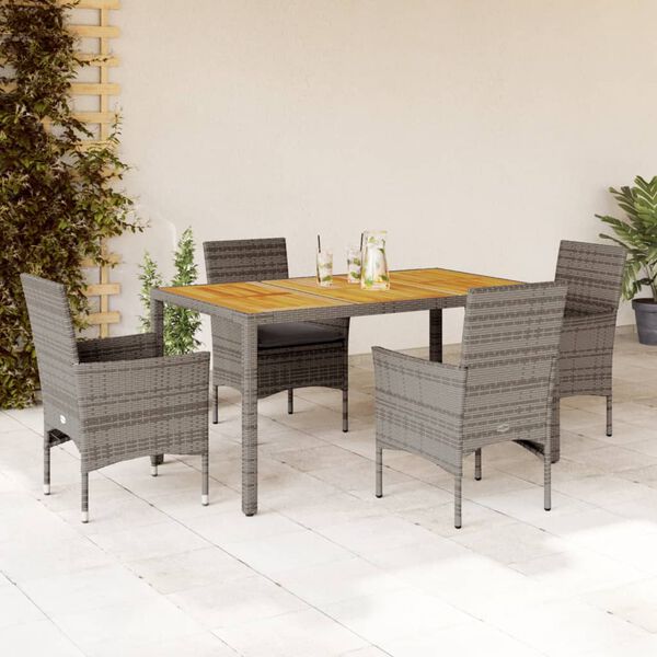 vidaXL Ensemble &agrave; manger de jardin et coussins 5 pcs gris rotin acacia