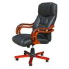 Fauteuil cuir m&eacute;lang&eacute; noir et &eacute;l&eacute;ments bois