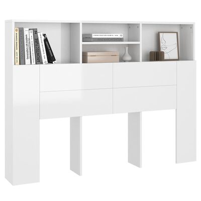 vidaXL Armoire de tête de lit Blanc brillant 140x19x103,5 cm