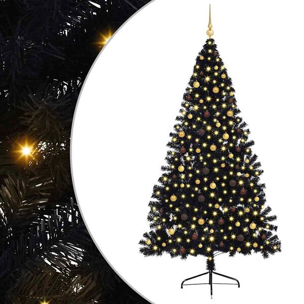 vidaXL Sapin de No&euml;l artificiel pr&eacute;-&eacute;clair&eacute; Noir 240 cm PVC