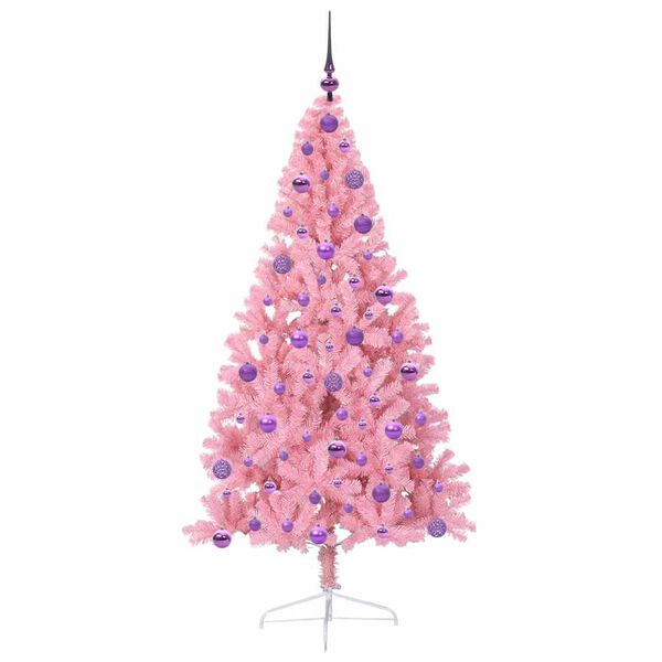 vidaXL Sapin de No&euml;l artificiel pr&eacute;-&eacute;clair&eacute; Rose 180 cm PVC