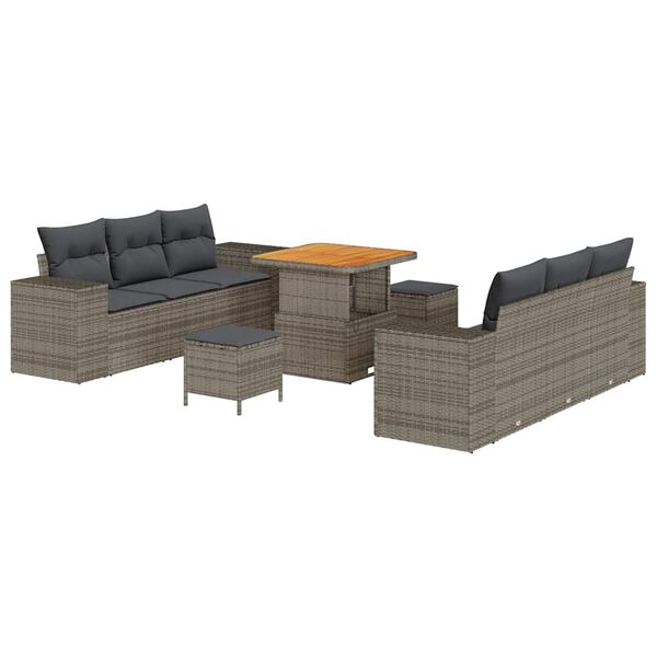 vidaXL Ensemble de canap&eacute; de jardin 9 pcs Gris Poly Rattan