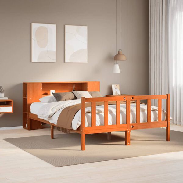 vidaXL Lit biblioth&egrave;que sans matelas cire marron 160x200 cm pin massif