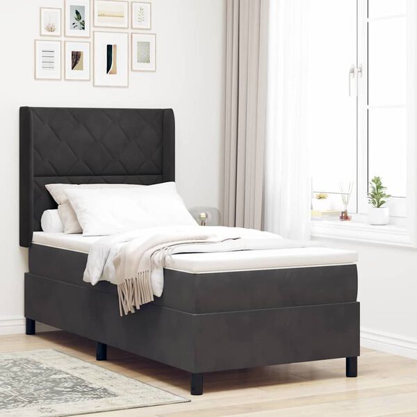 vidaXL Lit &agrave; ressorts avec matelas Noir 90 x 190 cm Velours
