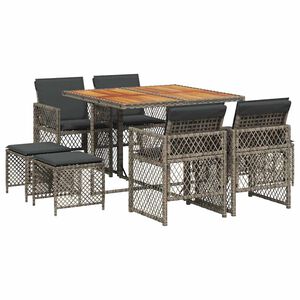 vidaXL Ensemble &agrave; manger de jardin 9 pcs coussins gris r&eacute;sine tress&eacute;e