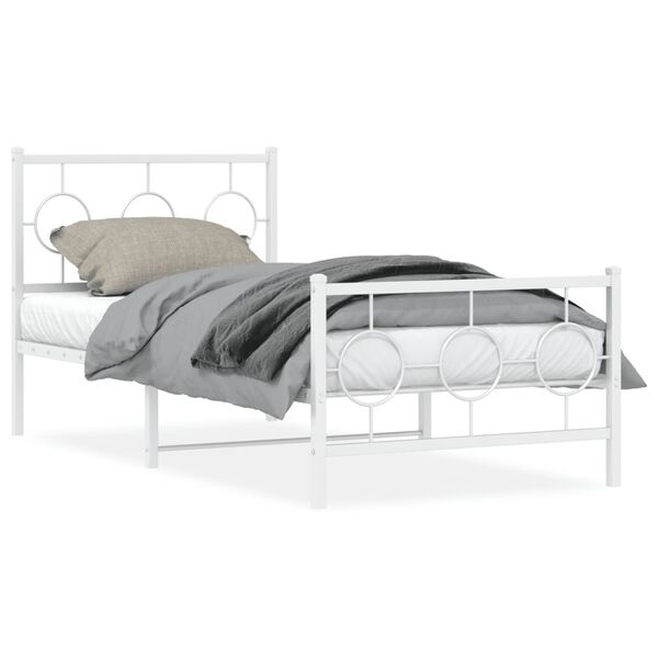 vidaXL Cadre de lit métal sans matelas avec pied de lit blanc 90x190cm