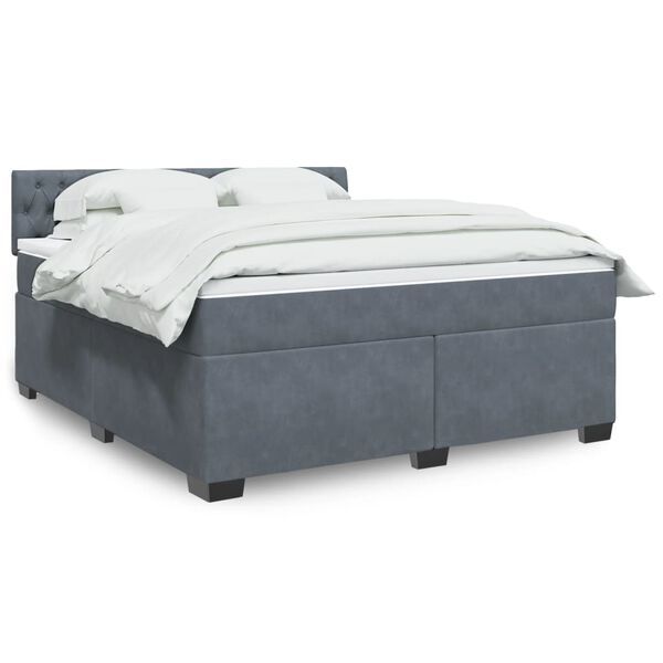 vidaXL Sommier &agrave; lattes de lit et matelas Gris fonc&eacute; 180x200cm Velours