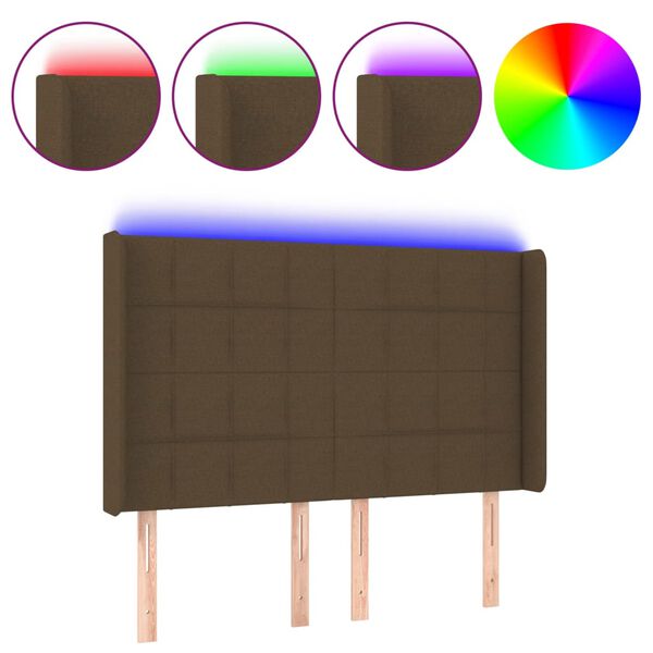 vidaXL T&ecirc;te de lit &agrave; LED Marron fonc&eacute; 147x16x118/128 cm Tissu